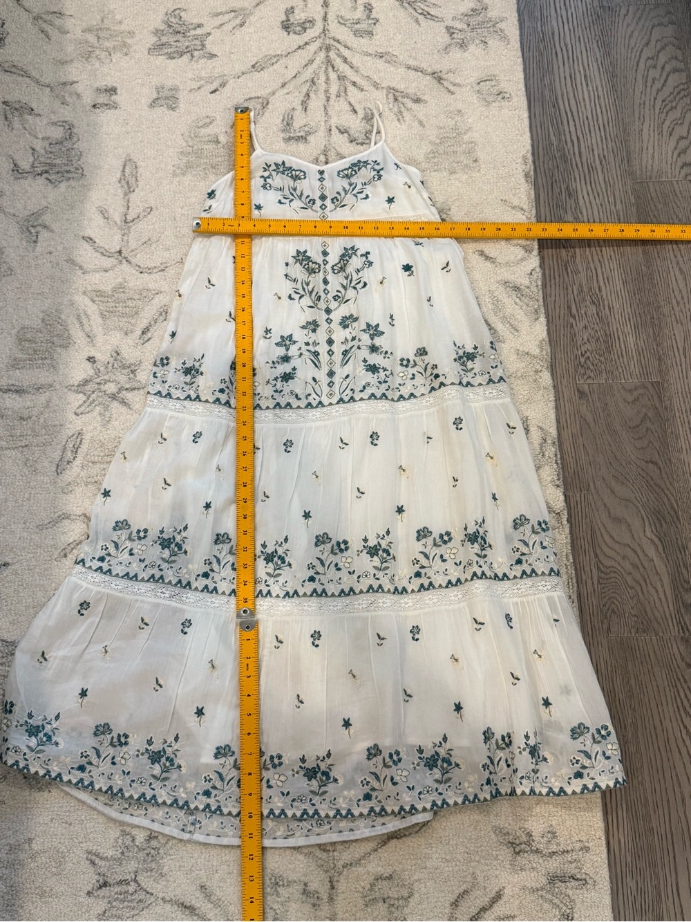 Lucky Brand XS Embroidered Boho Maxi Dress Ivory Blue Floral Lace NWOT - Picture 11 of 11